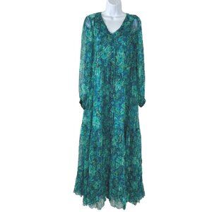 Johnny Was Raquel Silk Maxi Dress Small Sheer Floral‎ Long Sleeve Boho DR-1590